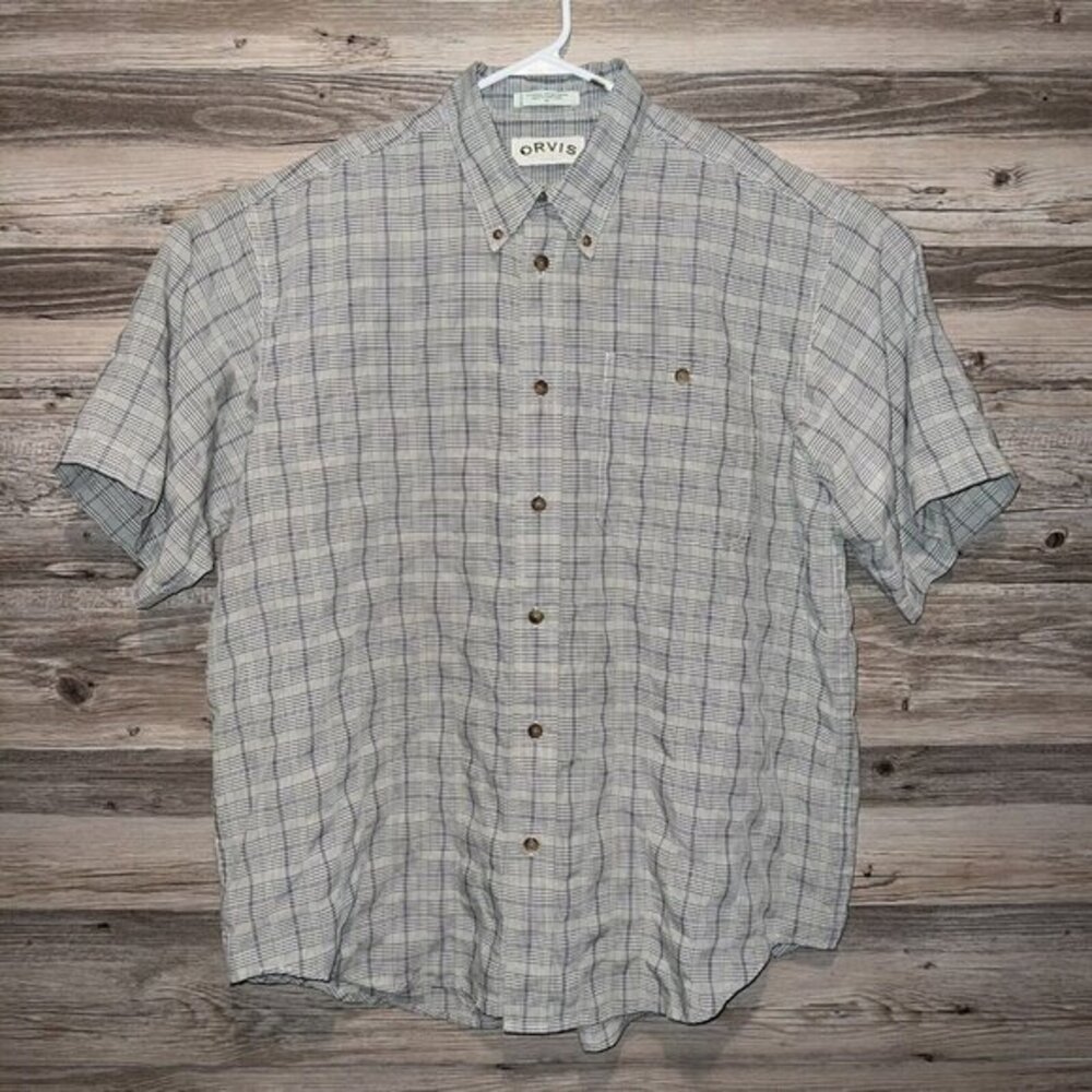 Orvis Shirt Mens‎ Size XL Casual Button Up Short Sleeve Checkered Black Grey
